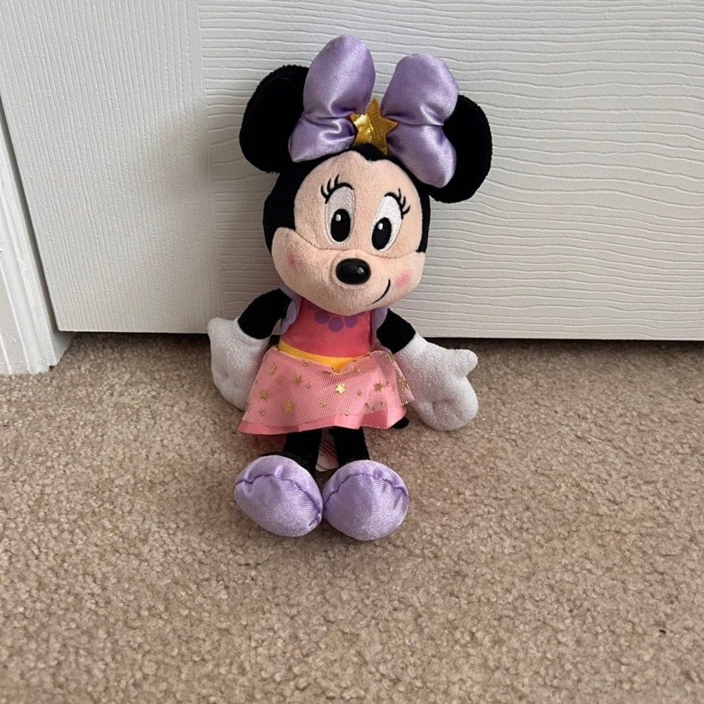 Disney Minnie Mouse Plush Toy Lilac Dress‎ Gold Star 10 Inches Kids